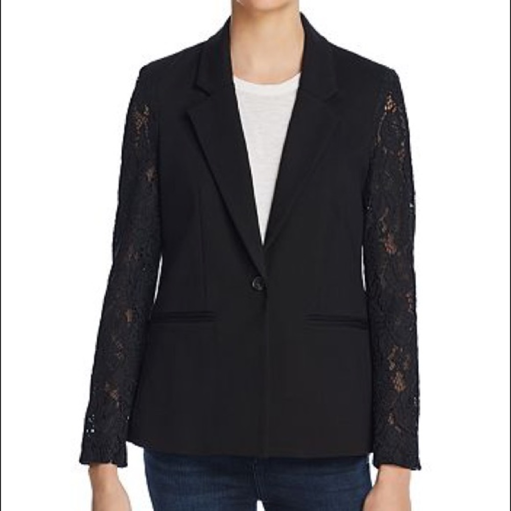 Aqua Black Blazer with Lace Sleeves